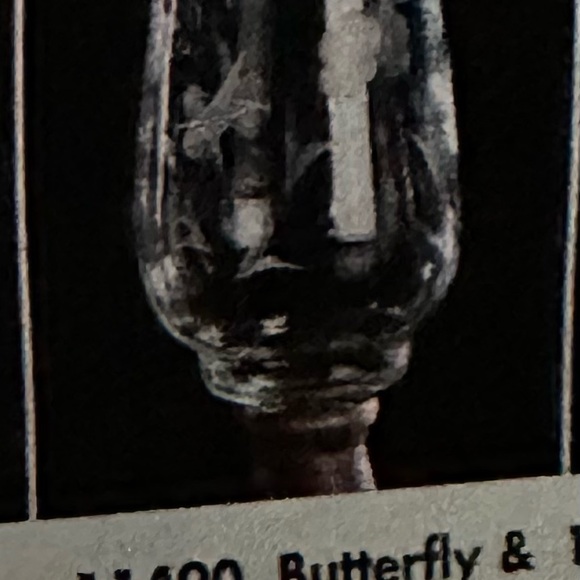 Vintage Glass candleholder cup Butterfly and Blossoms engraved - Picture 3 of 11